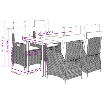 5-tlg. Garten-Essgruppe mit Kissen Grau Poly Rattan