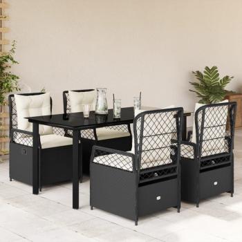 ARDEBO.de - 5-tlg. Garten-Essgruppe mit Kissen Schwarz Poly Rattan