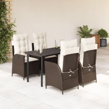 ARDEBO.de - 5-tlg. Garten-Essgruppe mit Kissen Braun Poly Rattan