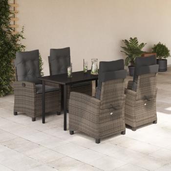 ARDEBO.de - 5-tlg. Garten-Essgruppe mit Kissen Grau Poly Rattan