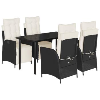 5-tlg. Garten-Essgruppe mit Kissen Schwarz Poly Rattan