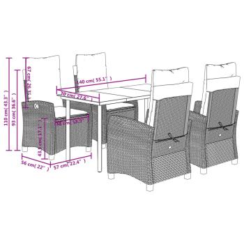 5-tlg. Garten-Essgruppe mit Kissen Schwarz Poly Rattan