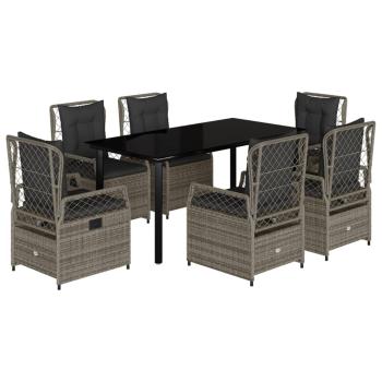 7-tlg. Garten-Essgruppe mit Kissen Grau Poly Rattan