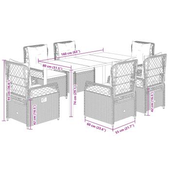 7-tlg. Garten-Essgruppe mit Kissen Grau Poly Rattan