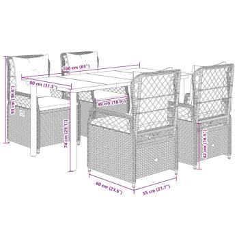 5-tlg. Garten-Essgruppe mit Kissen Grau Poly Rattan