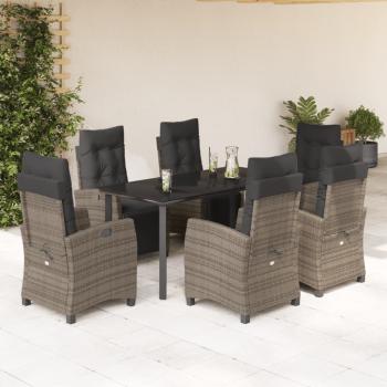 ARDEBO.de - 7-tlg. Garten-Essgruppe mit Kissen Grau Poly Rattan