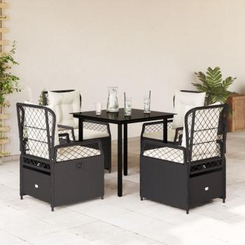 ARDEBO.de - 5-tlg. Garten-Essgruppe mit Kissen Schwarz Poly Rattan