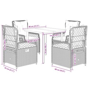5-tlg. Garten-Essgruppe mit Kissen Schwarz Poly Rattan