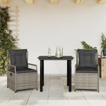 ARDEBO.de - 3-tlg. Garten-Essgruppe mit Kissen Grau Poly Rattan