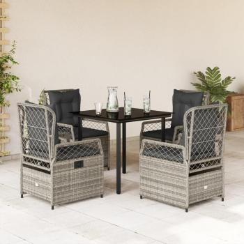 ARDEBO.de - 5-tlg. Garten-Essgruppe mit Kissen Grau Poly Rattan