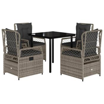 5-tlg. Garten-Essgruppe mit Kissen Grau Poly Rattan