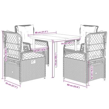 5-tlg. Garten-Essgruppe mit Kissen Grau Poly Rattan