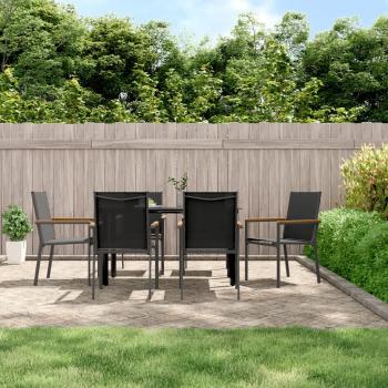 ARDEBO.de - 7-tlg. Garten-Essgruppe Schwarz Textilene und Stahl