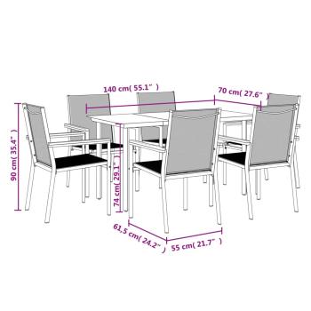 7-tlg. Garten-Essgruppe Schwarz Textilene und Stahl