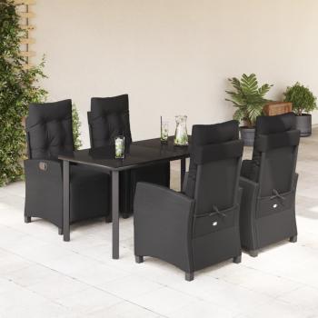 ARDEBO.de - 5-tlg. Garten-Essgruppe mit Kissen Schwarz Poly Rattan
