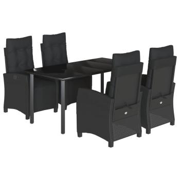 5-tlg. Garten-Essgruppe mit Kissen Schwarz Poly Rattan