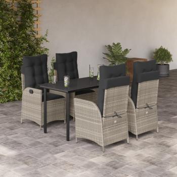 ARDEBO.de - 5-tlg. Garten-Essgruppe mit Kissen Hellgrau Poly Rattan