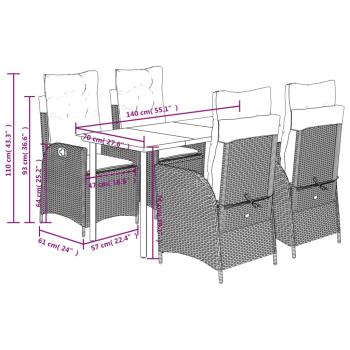 5-tlg. Garten-Essgruppe mit Kissen Hellgrau Poly Rattan