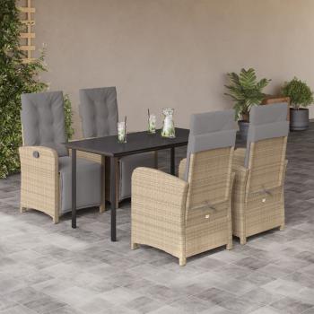 ARDEBO.de - 5-tlg. Garten-Essgruppe mit Kissen Beige Poly Rattan