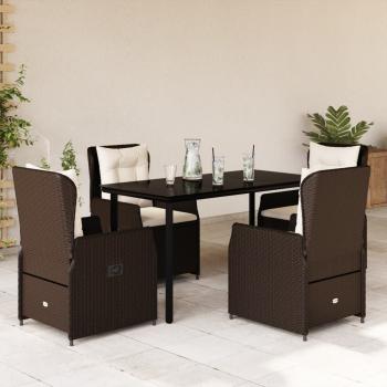 ARDEBO.de - 5-tlg. Garten-Essgruppe mit Kissen Braun Poly Rattan