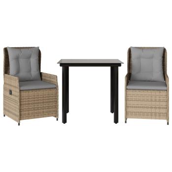 3-tlg. Garten-Essgruppe mit Kissen Beige Poly Rattan