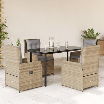 ARDEBO.de - 5-tlg. Garten-Essgruppe mit Kissen Beige Poly Rattan