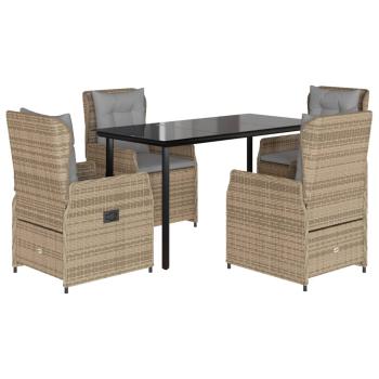 5-tlg. Garten-Essgruppe mit Kissen Beige Poly Rattan