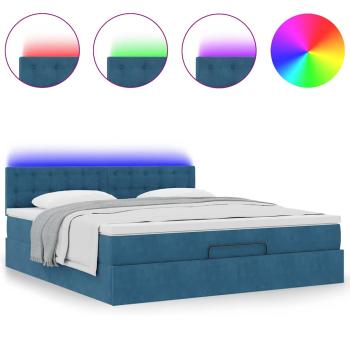 Ottoman-Bett mit Matratze & LEDs Dunkelblau 160x200 cm Samt