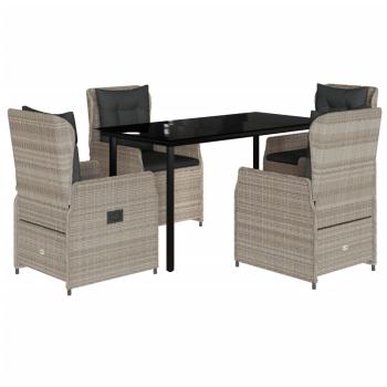 5-tlg. Garten-Essgruppe mit Kissen Hellgrau Poly Rattan