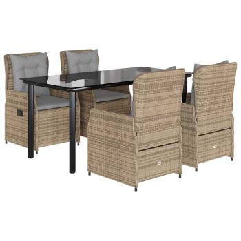 5-tlg. Garten-Essgruppe mit Kissen Beige Poly Rattan