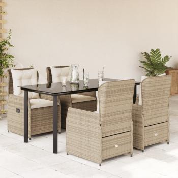 ARDEBO.de - 5-tlg. Garten-Essgruppe mit Kissen Beige Poly Rattan