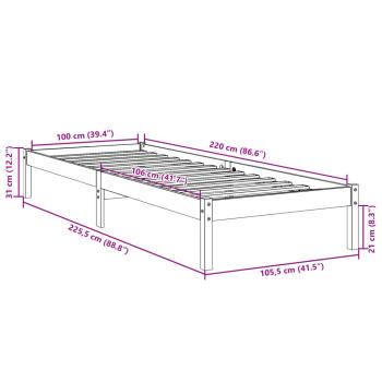 Massivholzbett Extra Lang ohne Matratze Weiß 100x220 Kieferholz