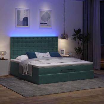 Ottoman-Bett mit Matratzen & LEDs Dunkelgrün 160x200 cm Samt