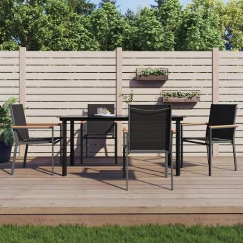ARDEBO.de - 5-tlg. Garten-Essgruppe Schwarz Textilene und Stahl