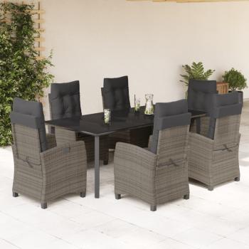 ARDEBO.de - 7-tlg. Garten-Essgruppe mit Kissen Grau Poly Rattan
