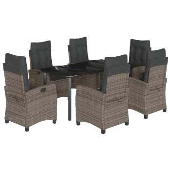 7-tlg. Garten-Essgruppe mit Kissen Grau Poly Rattan
