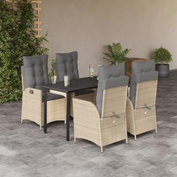 ARDEBO.de - 5-tlg. Garten-Essgruppe mit Kissen Beige Poly Rattan