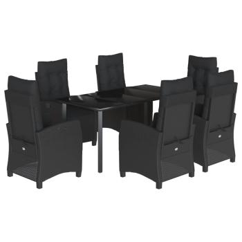 7-tlg. Garten-Essgruppe mit Kissen Schwarz Poly Rattan