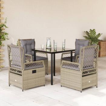 ARDEBO.de - 5-tlg. Garten-Essgruppe mit Kissen Beige Poly Rattan