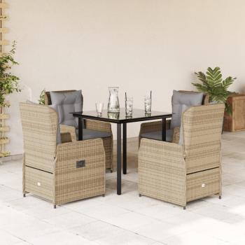 ARDEBO.de - 5-tlg. Garten-Essgruppe mit Kissen Beige Poly Rattan