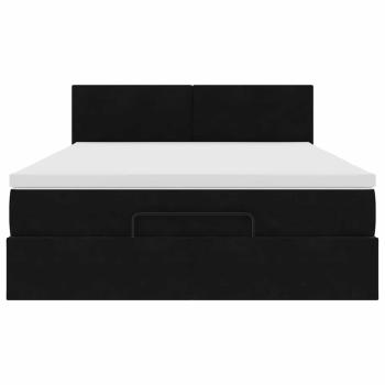 Ottoman-Bett mit Matratze & LEDs Schwarz 140x200 cm Samt