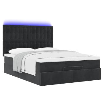 Ottoman-Bett mit Matratzen & LEDs Schwarz 140x200 cm Samt