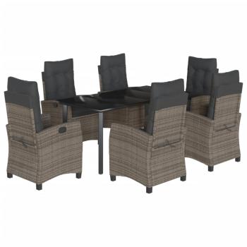 7-tlg. Garten-Essgruppe mit Kissen Grau Poly Rattan
