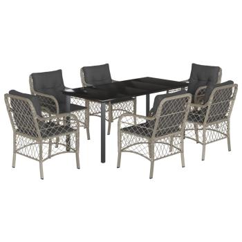 7-tlg. Garten-Essgruppe mit Kissen Hellgrau Poly Rattan