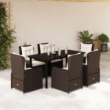 ARDEBO.de - 7-tlg. Garten-Essgruppe mit Kissen Braun Poly Rattan