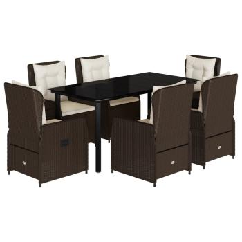 7-tlg. Garten-Essgruppe mit Kissen Braun Poly Rattan