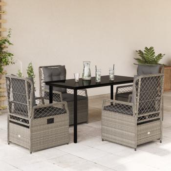 ARDEBO.de - 5-tlg. Garten-Essgruppe mit Kissen Hellgrau Poly Rattan