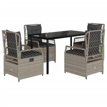 5-tlg. Garten-Essgruppe mit Kissen Hellgrau Poly Rattan