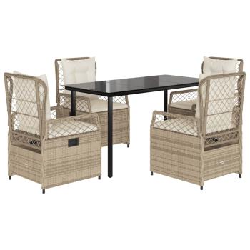 5-tlg. Garten-Essgruppe mit Kissen Beige Poly Rattan