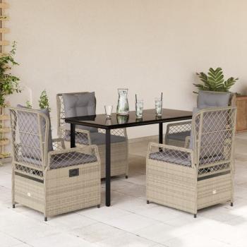 ARDEBO.de - 5-tlg. Garten-Essgruppe mit Kissen Beige Poly Rattan